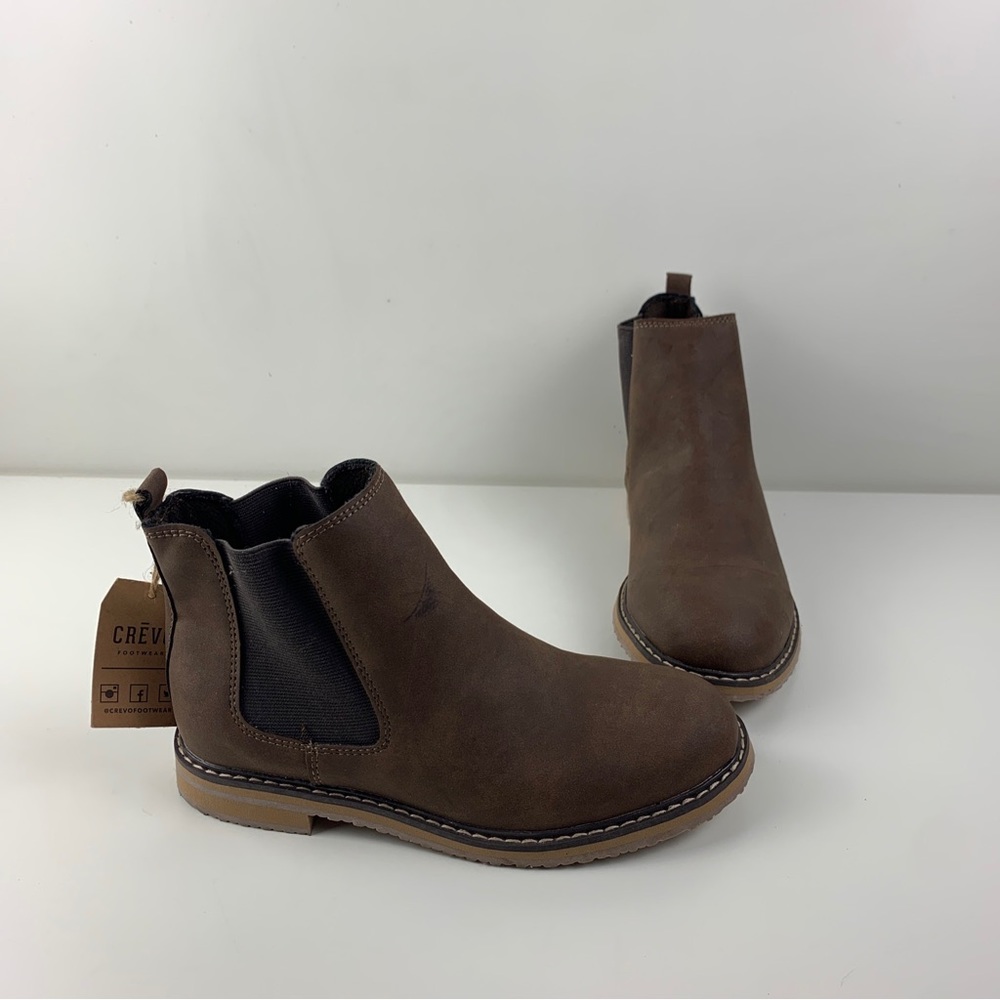Crēvo BLAKE Synthetic Brown Round Toe Pull On Booties Kids Size 3